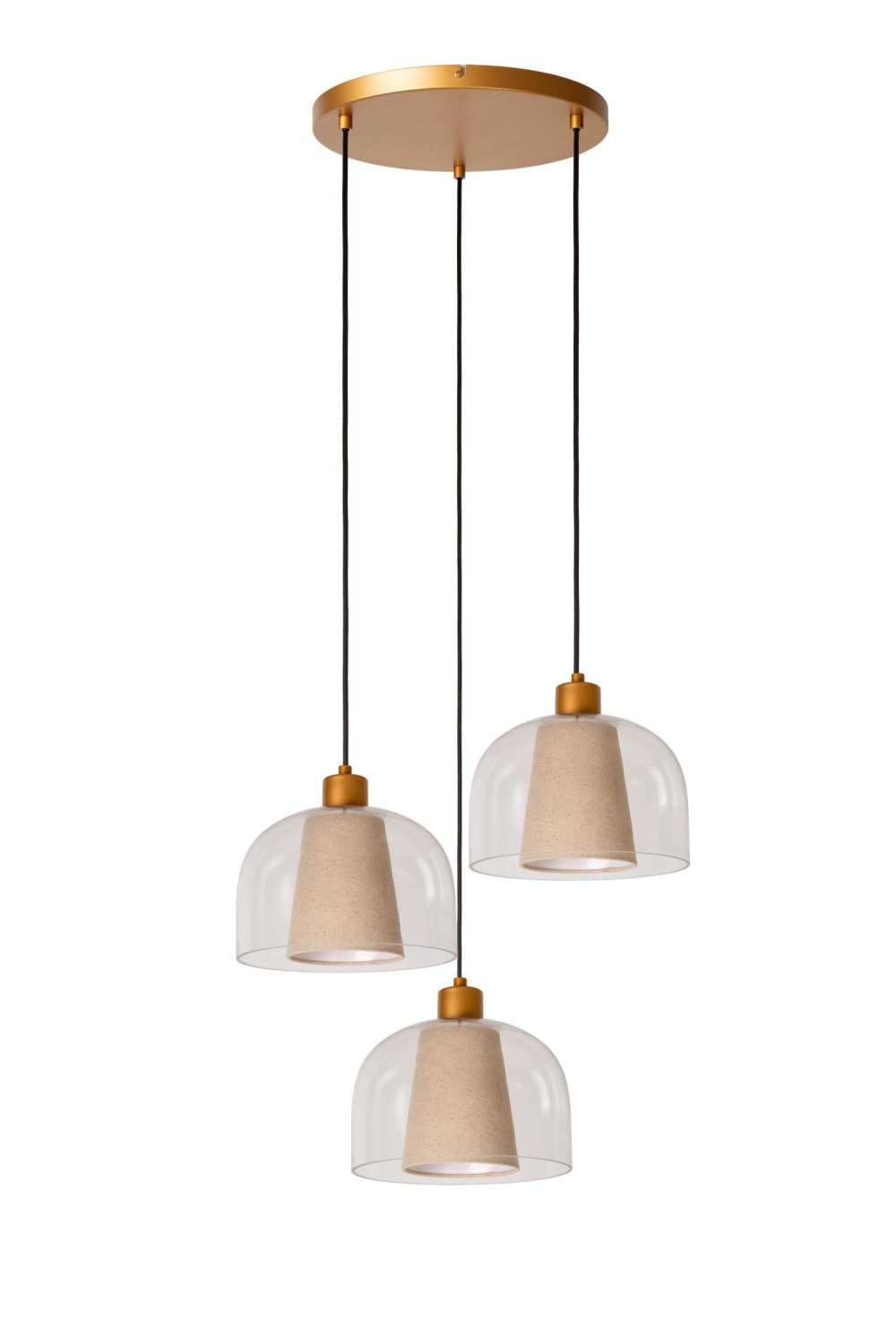 Suspension en verre 3 lumières verre transparent crème 46.5 cm — vue 4