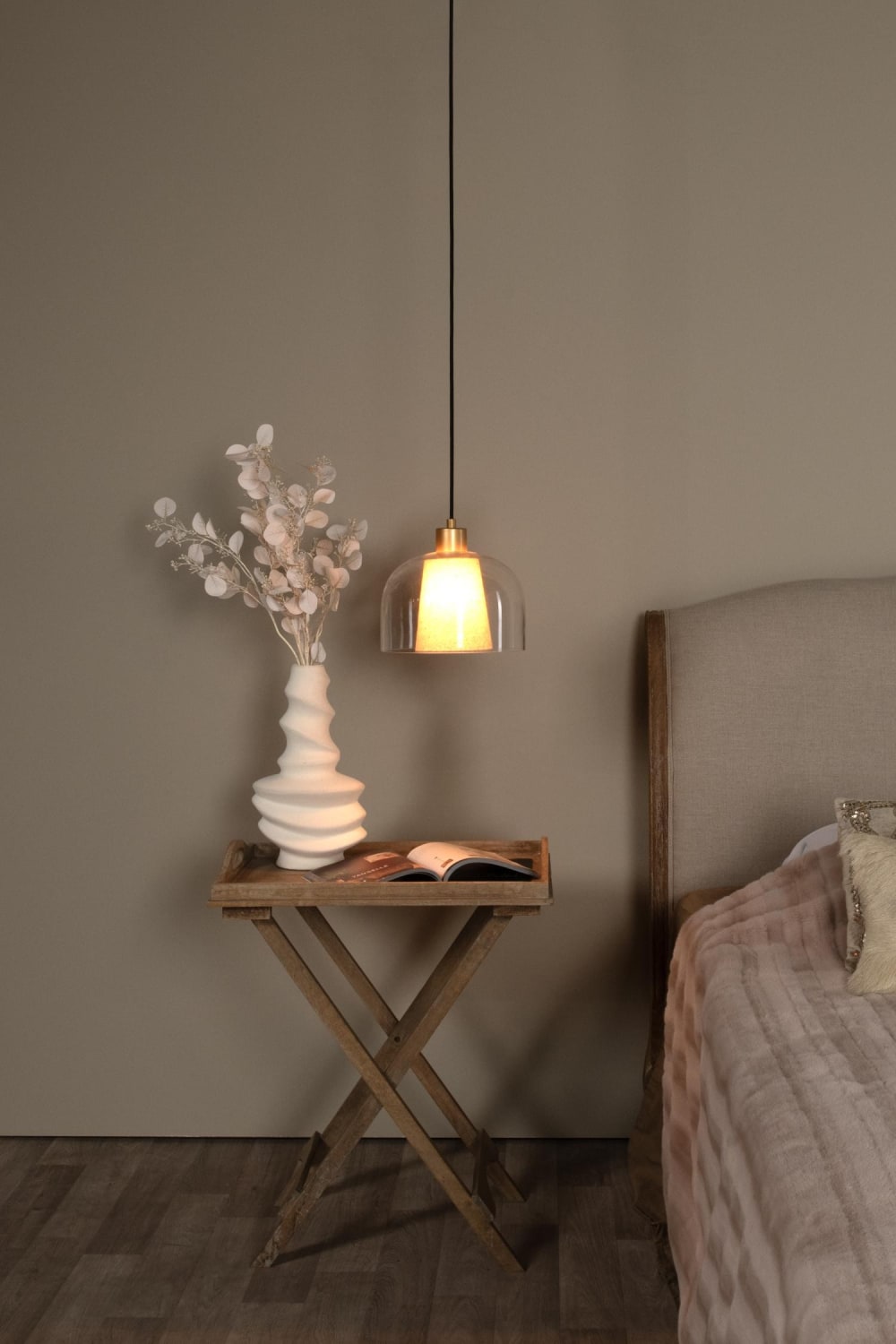 Suspension en verre 1 lumières verre transparent crème — vue 3