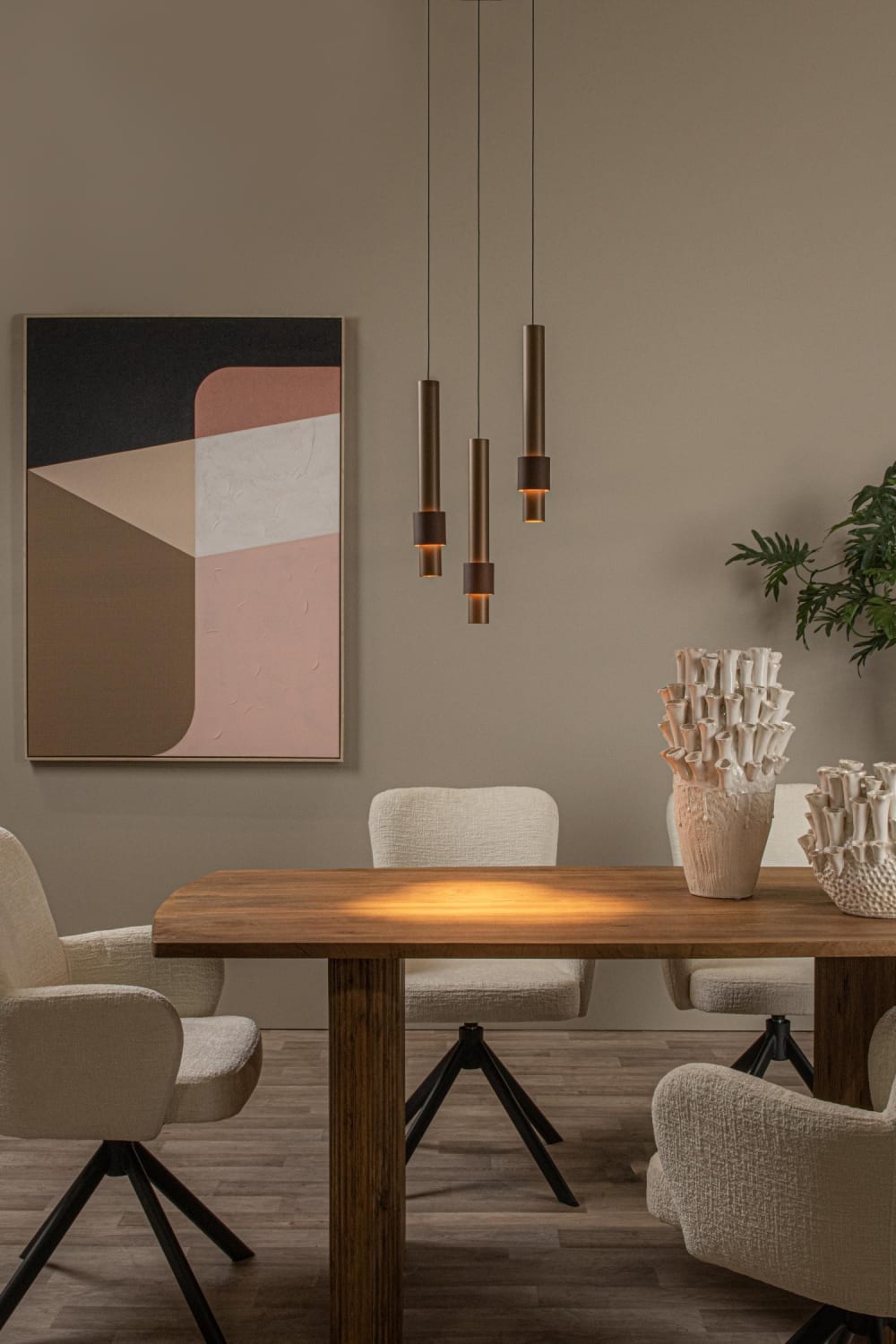 Suspension aluminium 3 lumières café — vue 3
