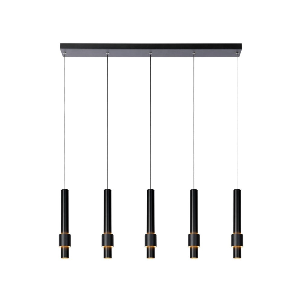 Suspension aluminium 5 lumières noire