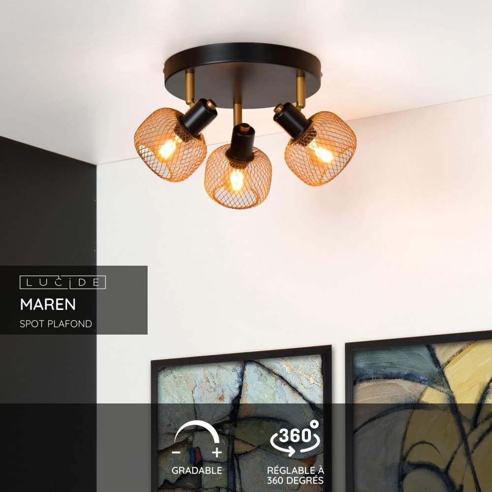 Spot plafonnier métal 3 lumières l35.5cm laiton — vue 4