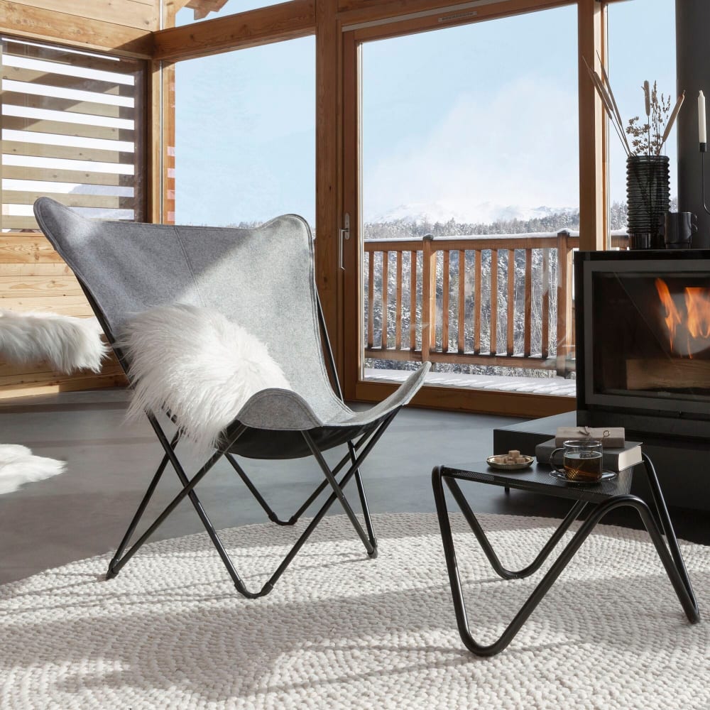 Fauteuil papillon grande largeur en acier gris l83xl91xh87