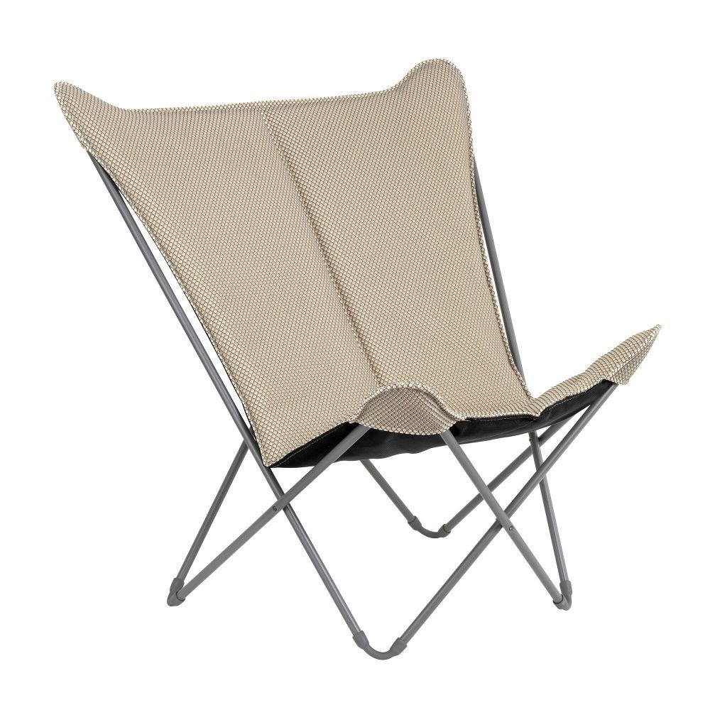 Fauteuil papillon matelassé grande largeur en acier beige L83xl91xH87