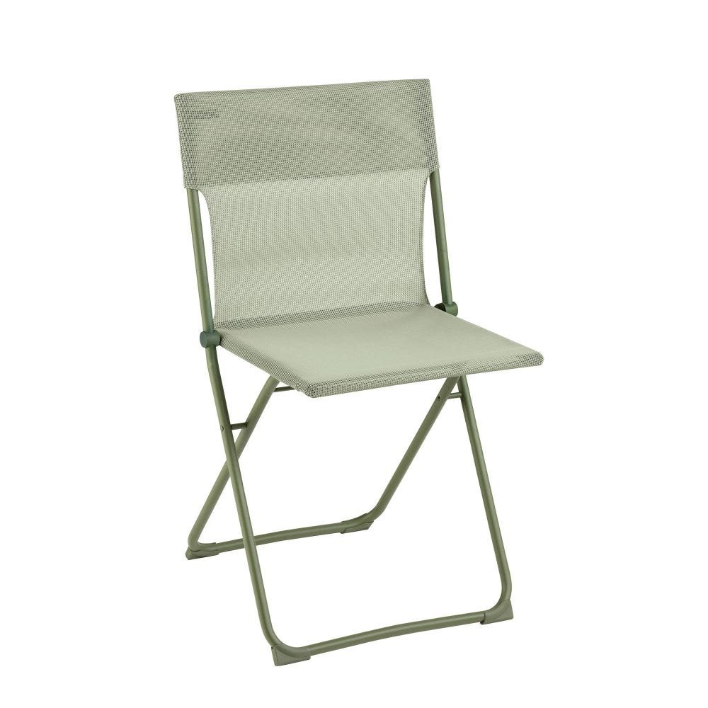 Chaise pliante ultra-compacte en acier vert L44xl48xH83