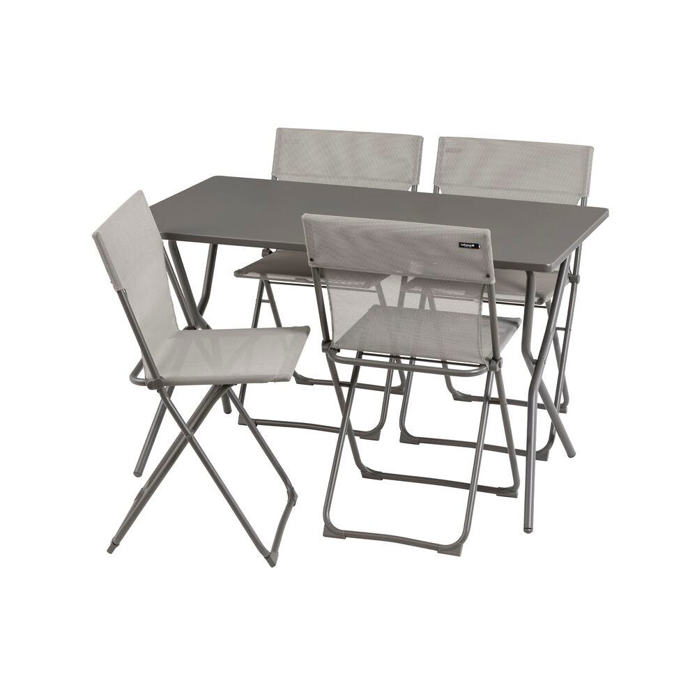 Ensemble 1 table, 4 chaises pliantes ultra-compactes en acier gris