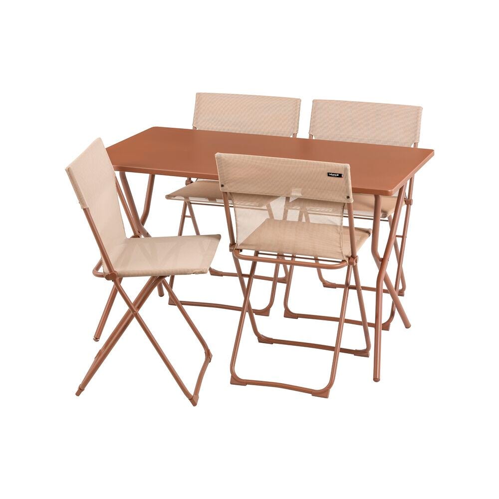 Ensemble 1 table, 4 chaises pliantes ultra-compactes en acier orange