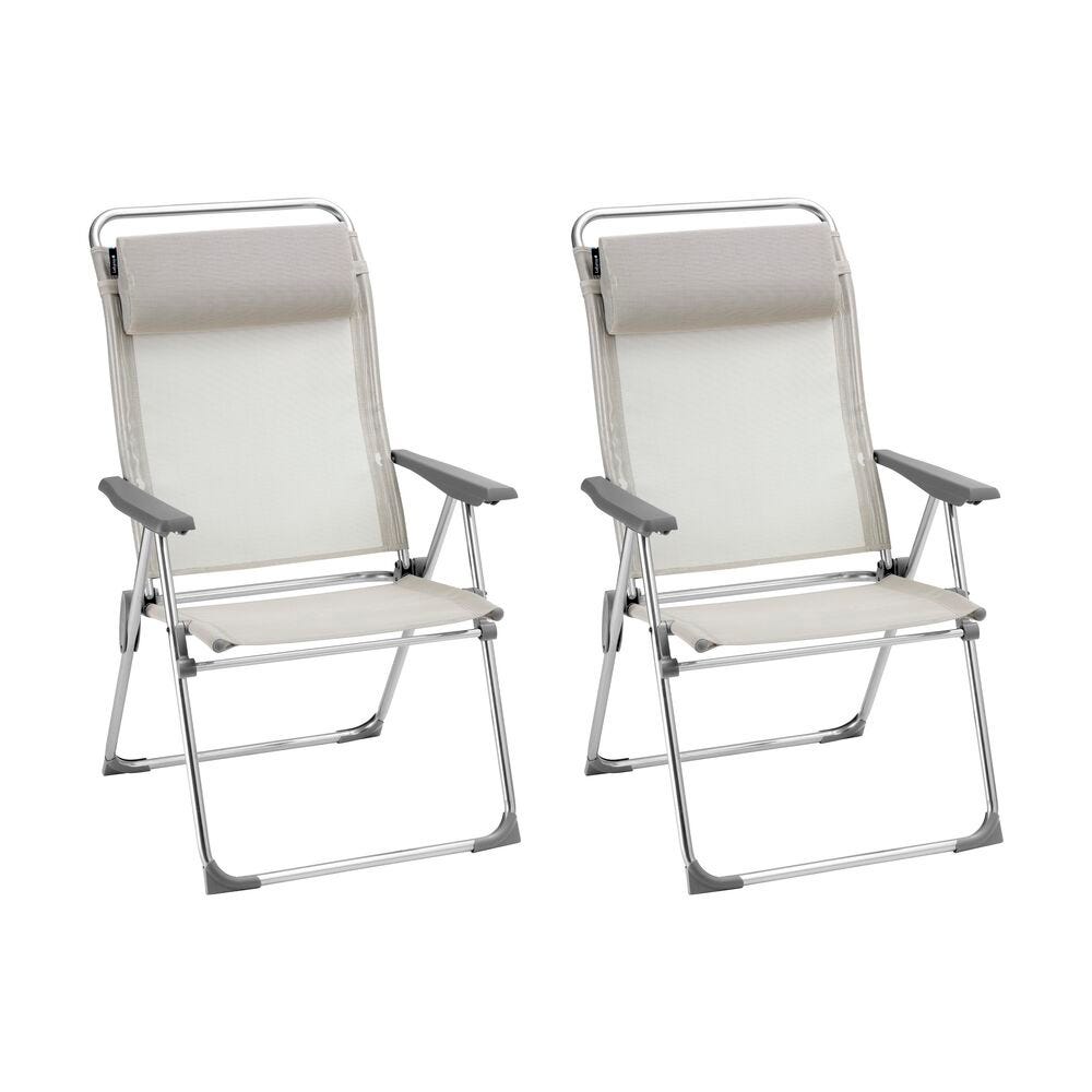 Lot de 2 fauteuils pliants multi-positions xl en aluminium beige