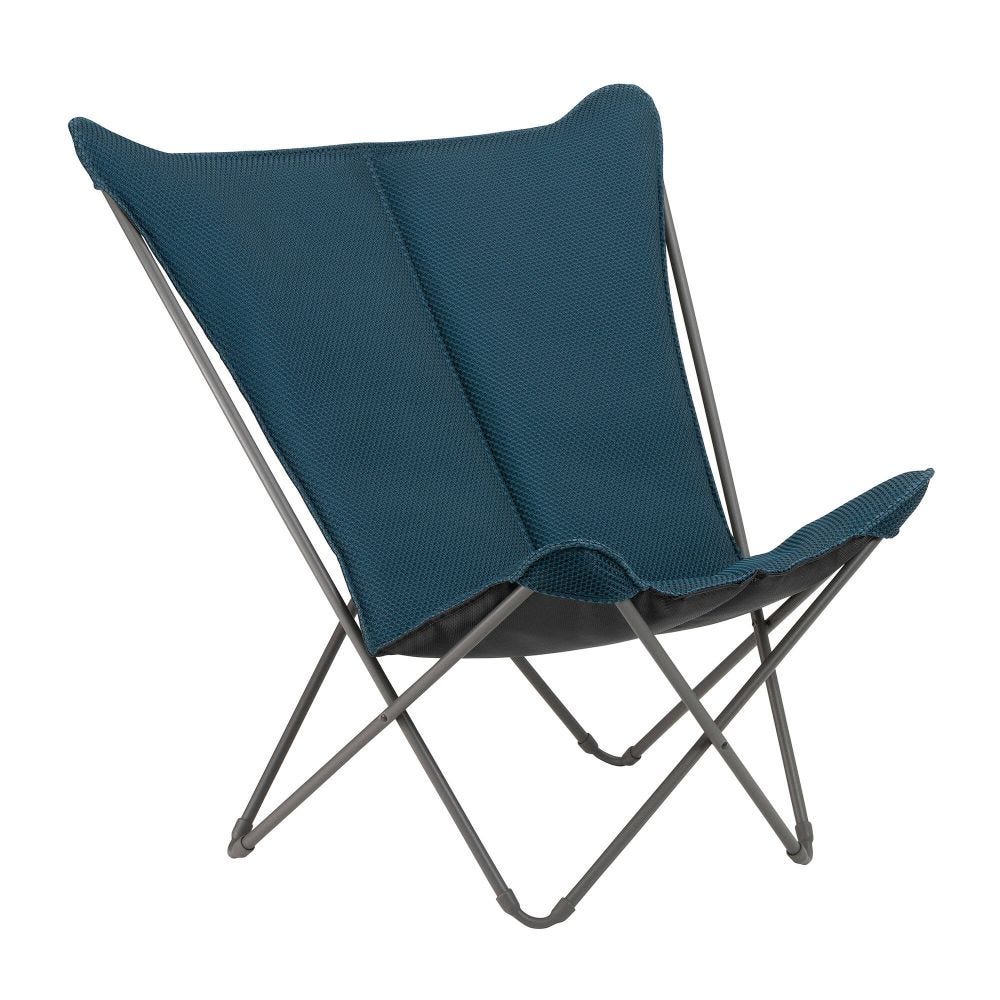 Fauteuil papillon matelassé grande largeur en acier bleu L83xl91xH87