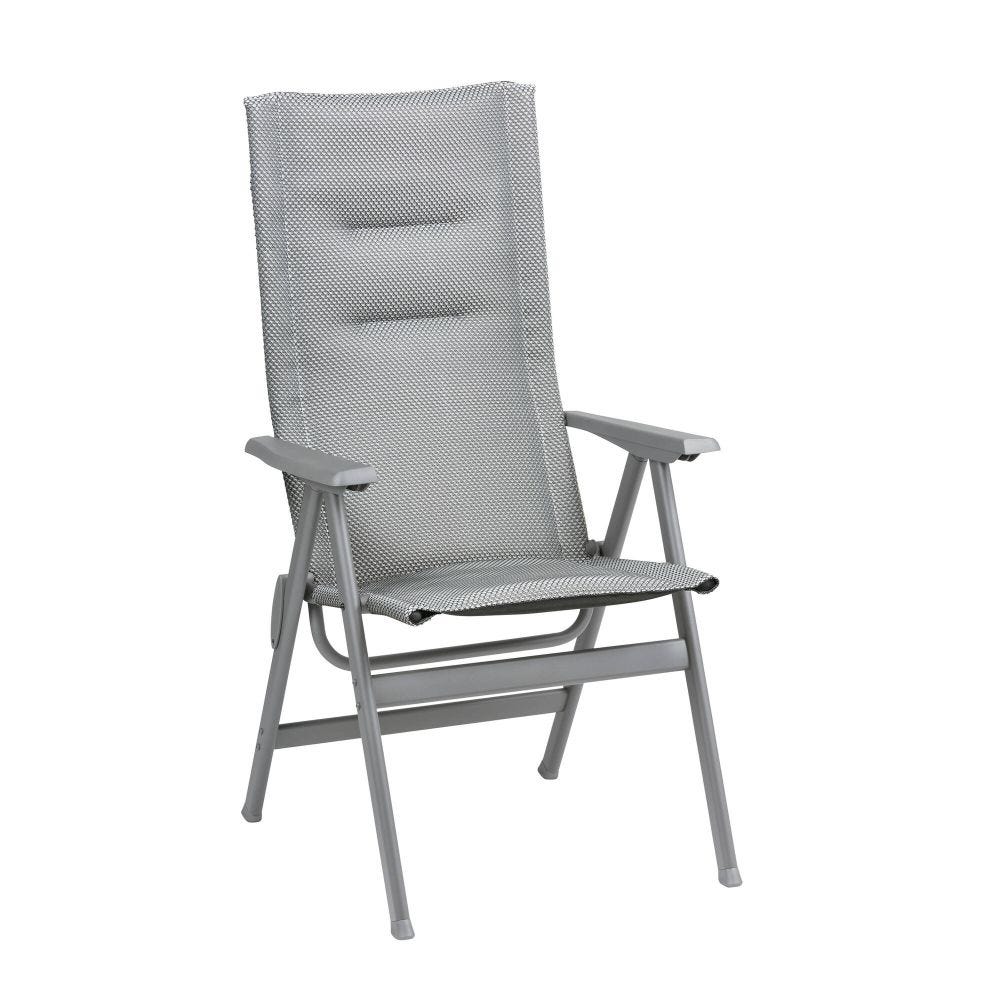 Fauteuil pliant matelassé dossier haut en acier gris L64xl62xH117