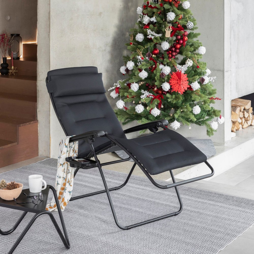 Fauteuil relax matelassé zéro gravité en acier noir L87xl67xH115