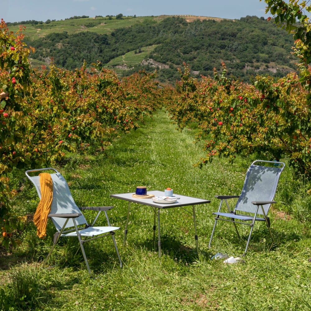 Fauteuil pliant multi-positions en aluminium bleu L67xl63xH111