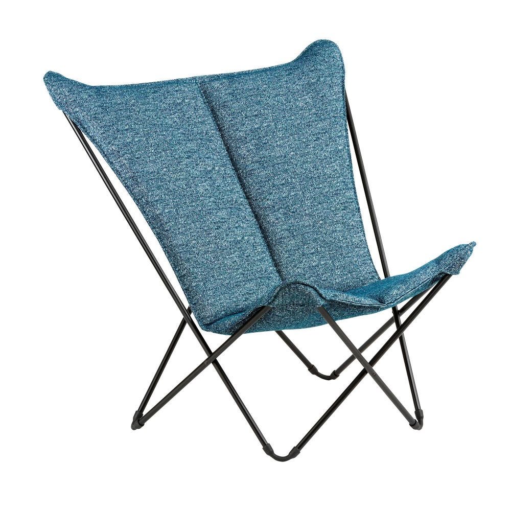 Fauteuil papillon matelassé grande largeur en acier bleu L83xl91xH87
