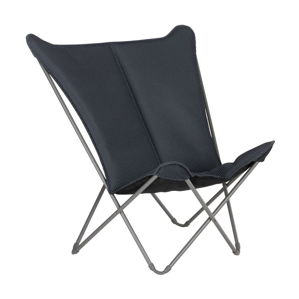 Fauteuil papillon matelassé grande largeur en acier gris L83xl91xH87