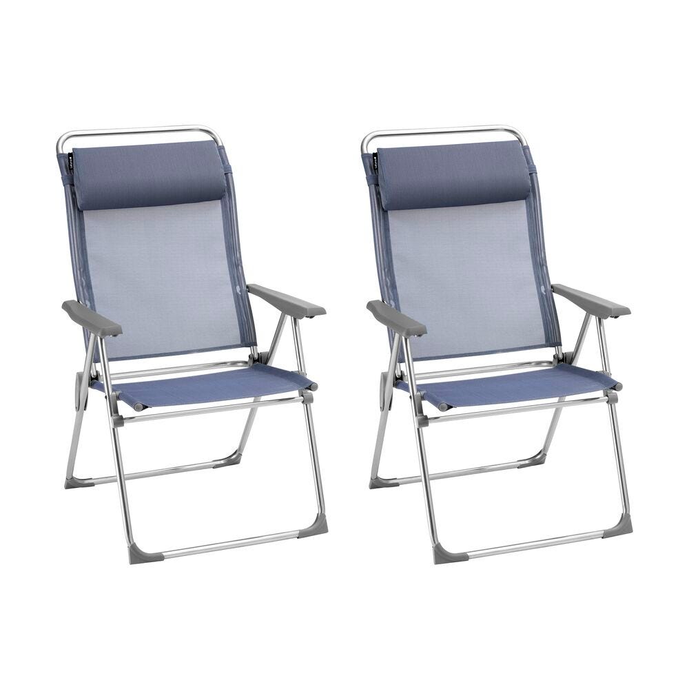 Lot de 2 fauteuils pliants multi-positions xl en aluminium bleu