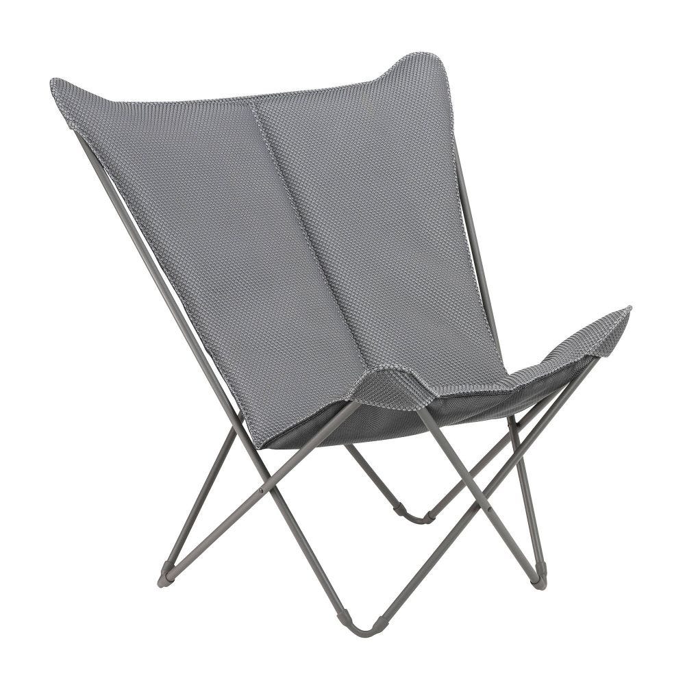 Fauteuil papillon matelassé grande largeur en acier gris L83xl91xH87
