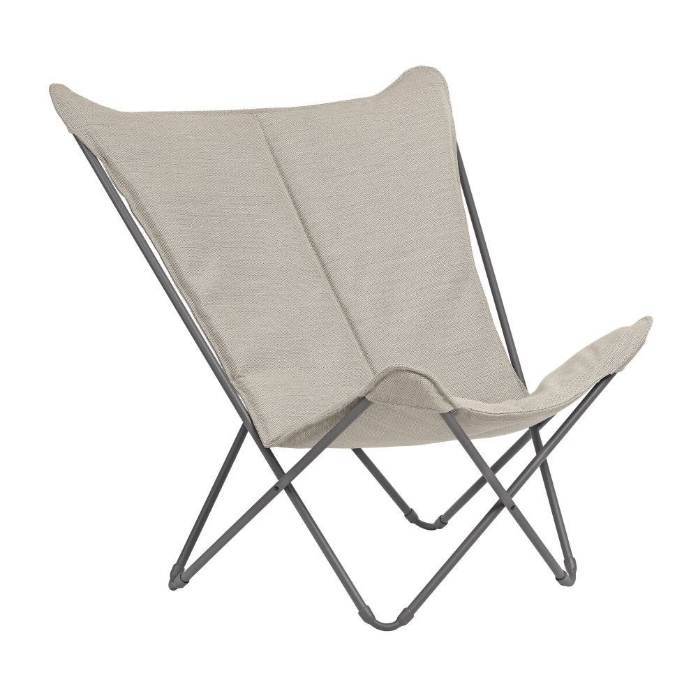 Fauteuil papillon matelassé grande largeur en acier beige L83xl91xH87