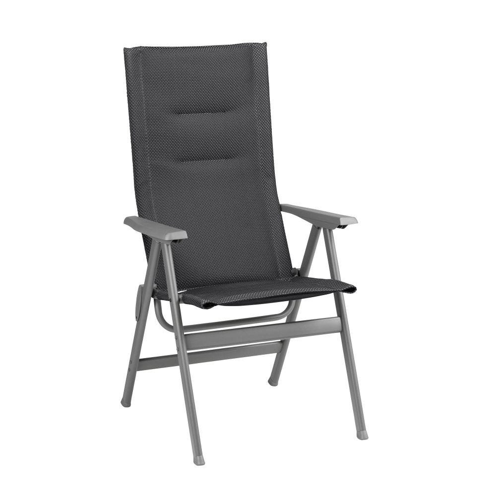 Fauteuil pliant matelassé dossier haut en aluminium gris L64xl62xH117