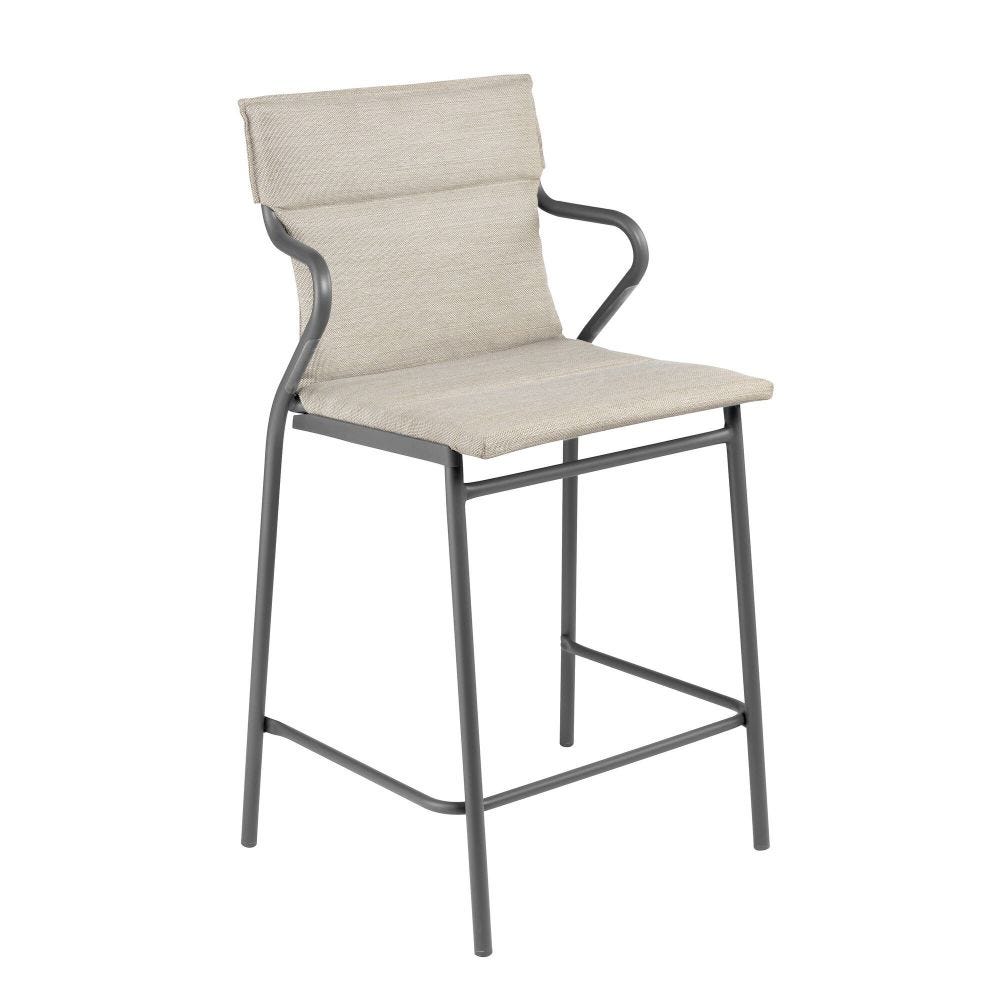 Fauteuil de repas matelassé mi-haut en acier beige L52xl58xH100