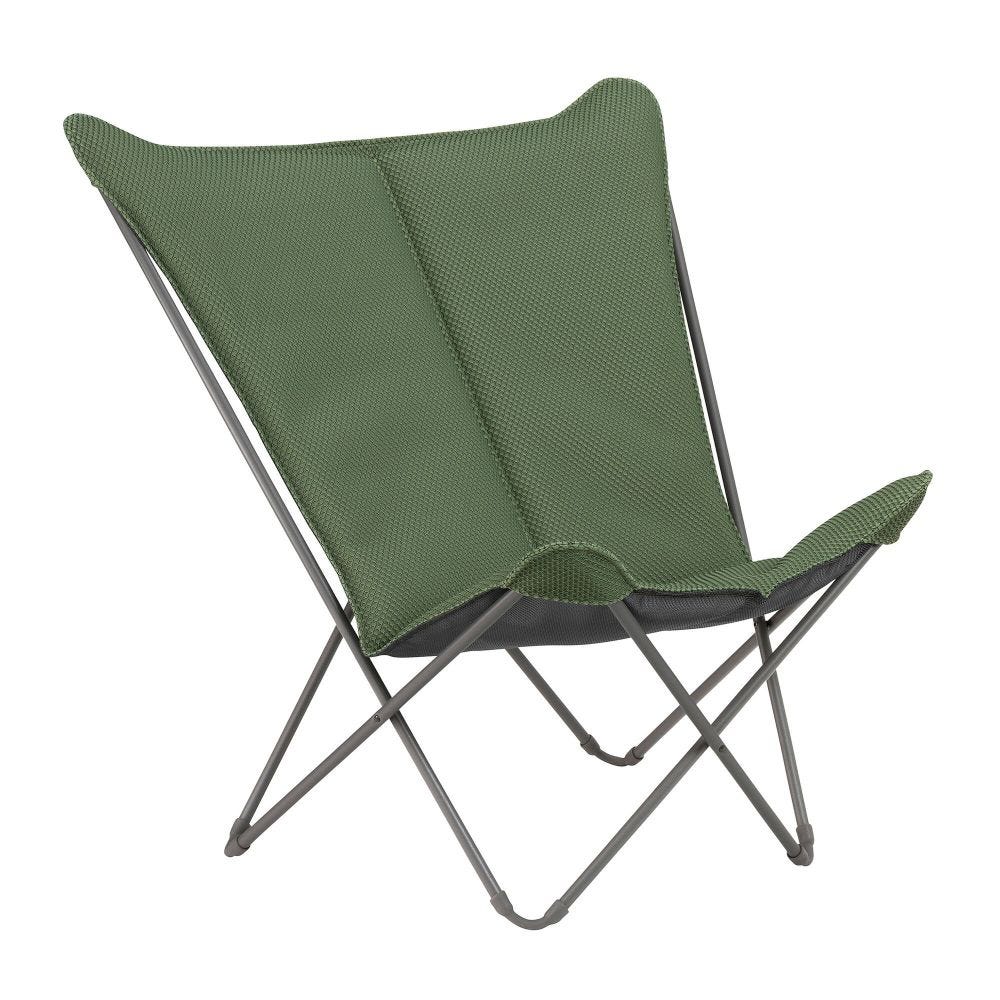 Fauteuil papillon matelassé grande largeur en acier vert L83xl91xH87