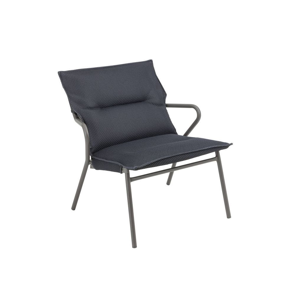 Fauteuil bas matelassé assise grand confort en acier gris L69xl68xH70