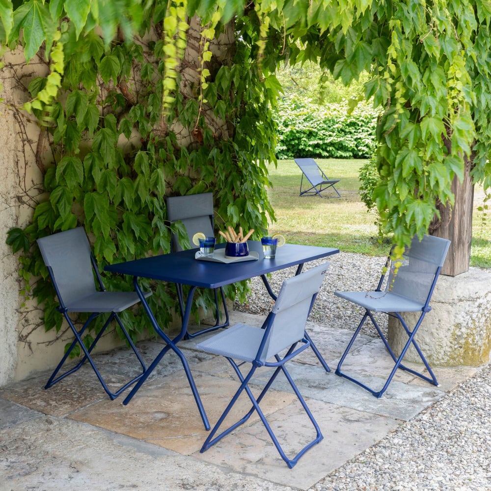 Table de jardin pliante en acier bleu l70xl120xh72