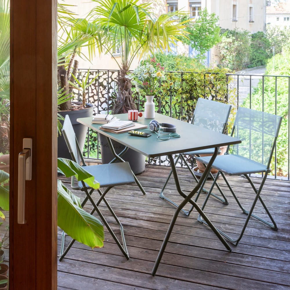 Table de jardin pliante en acier vert L70xl120xH72