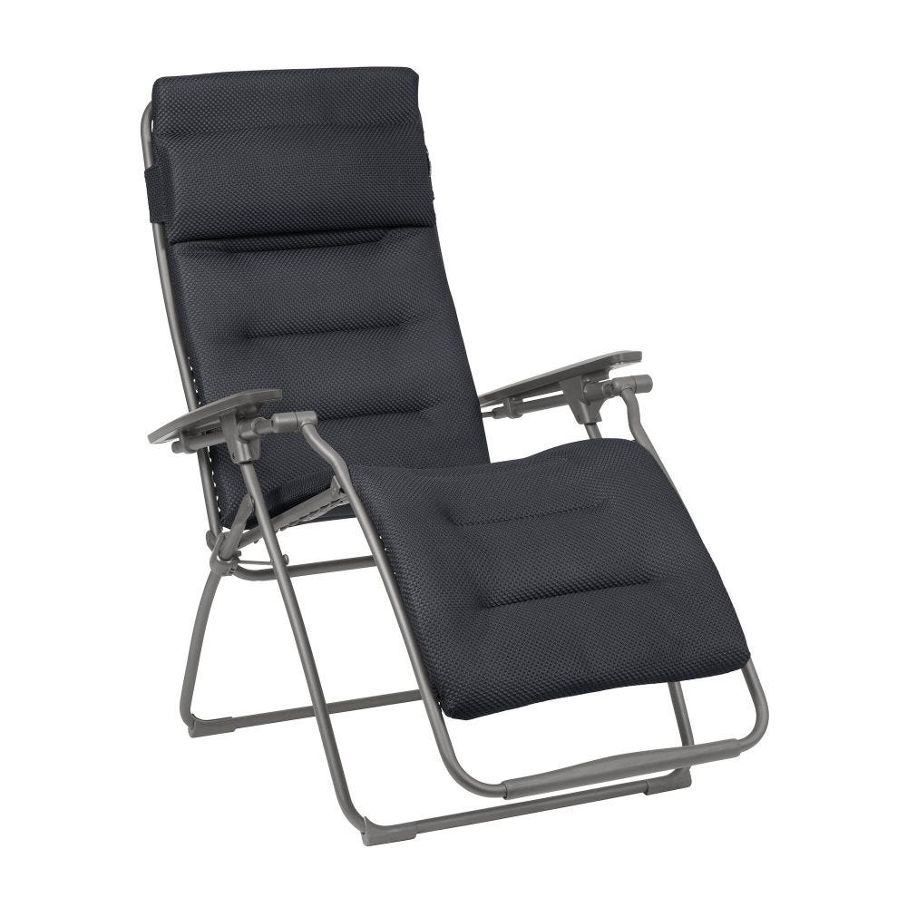 Fauteuil pliant matelassé zéro gravité en acier gris L88xl71xH115