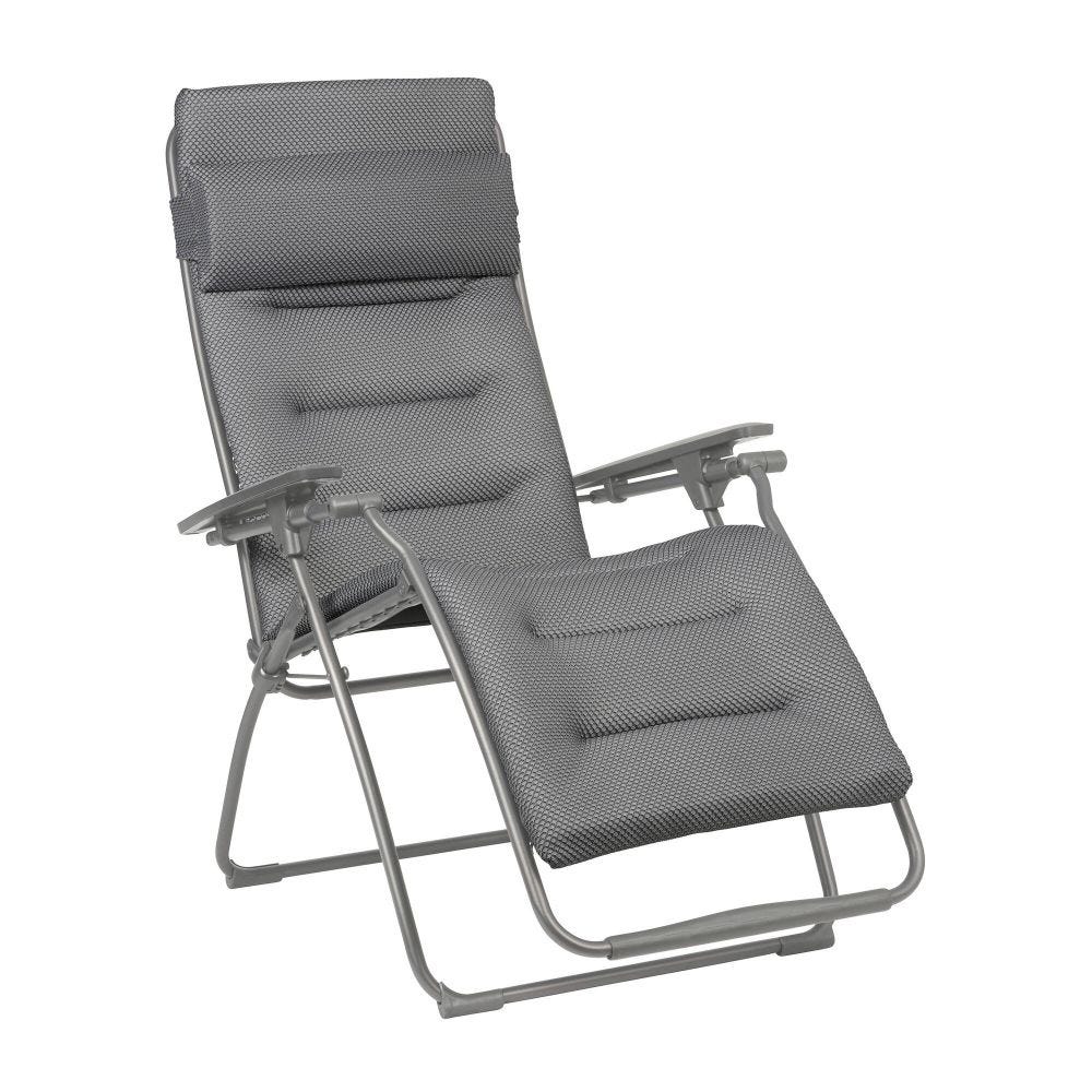 Fauteuil pliant matelassé zéro gravité en acier gris L88xl71xH115