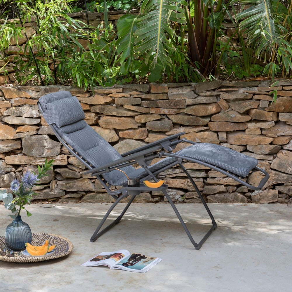 Fauteuil pliant matelassé zéro gravité en acier gris L88xl71xH115