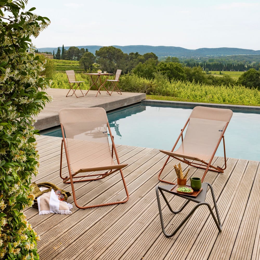 Chilienne jardin pliant multi-positions en acier orange L83xl62xH91