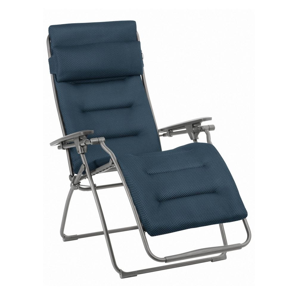 Fauteuil pliant matelassé zéro gravité en acier bleu L88xl71xH115