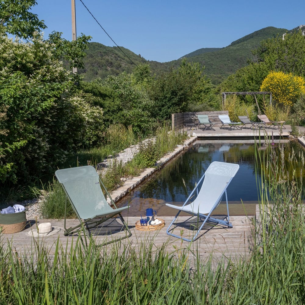 Chilienne jardin pliant multi-positions en acier bleu L83xl62xH91