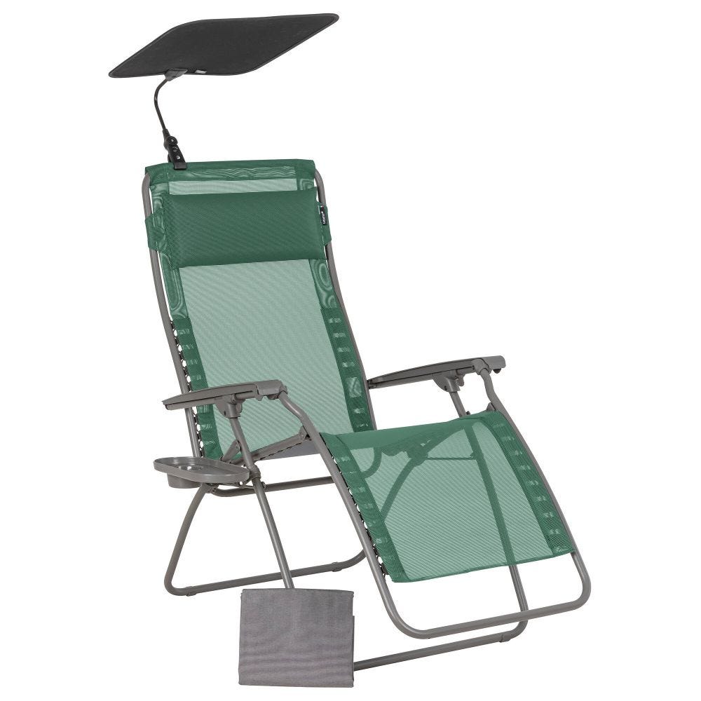 Ensemble fauteuil relax et accessoires en acier vert L88xl67xH114
