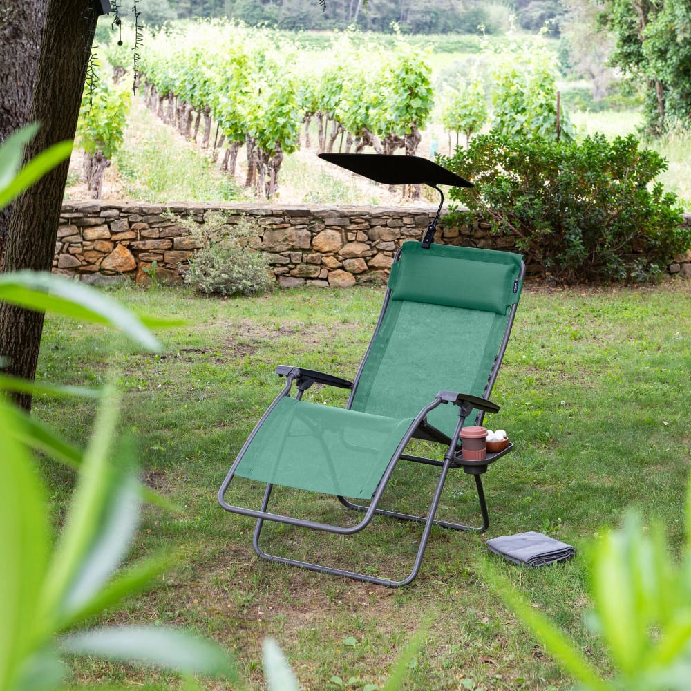 Ensemble fauteuil relax et accessoires en acier vert L88xl67xH114