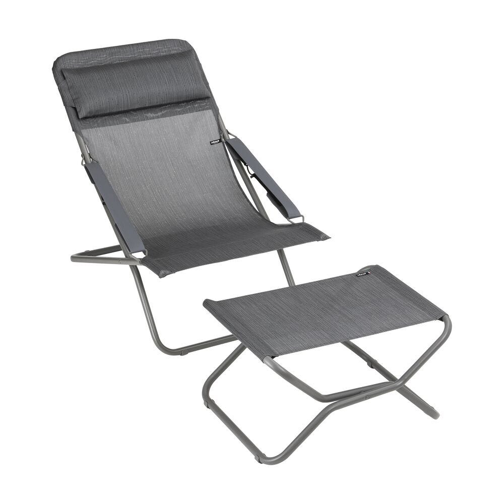 Ensemble bain de soleil et repose-jambes en acier gris