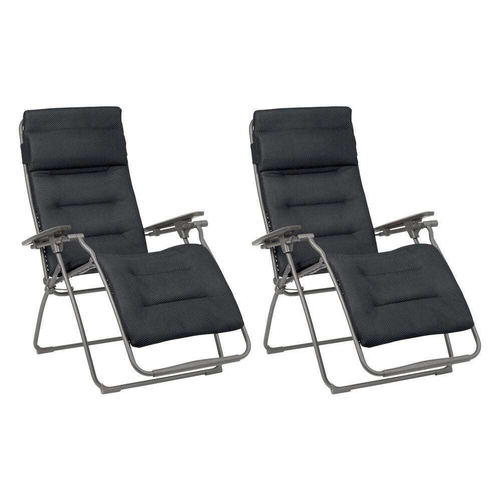 Lot de 2 fauteuils relax zéro gravité en acier gris