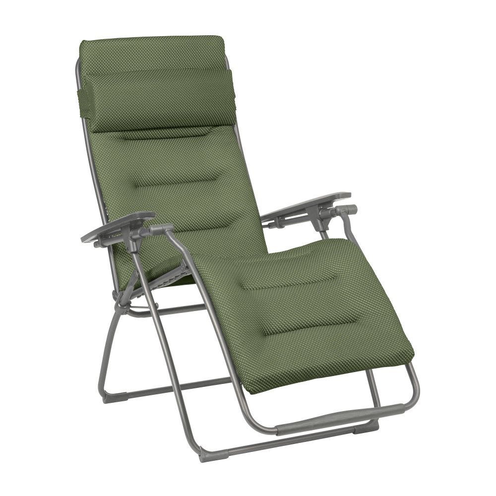 Fauteuil pliant matelassé zéro gravité en acier vert L88xl71xH115