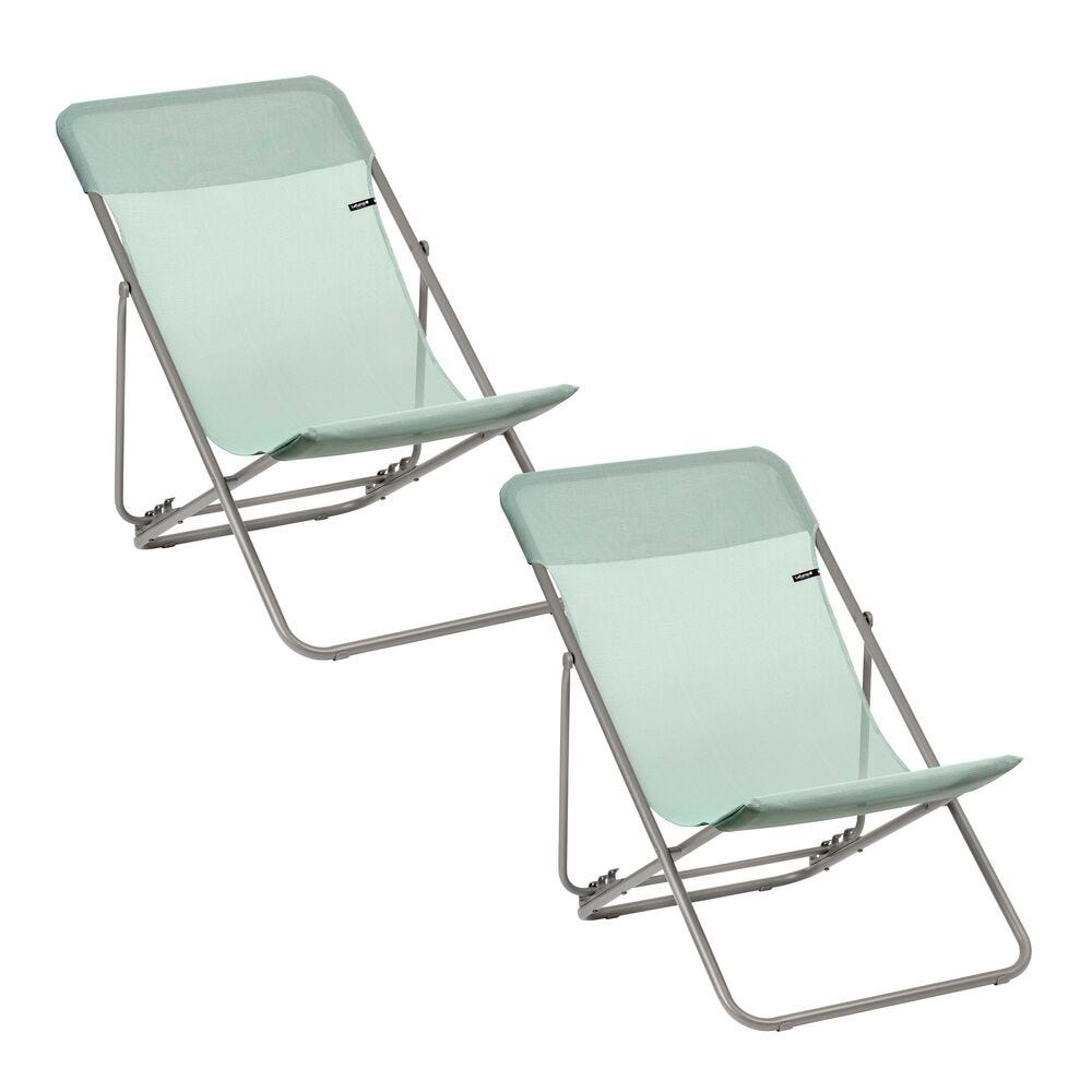 Lot de 2 transats jardin pliants multi-positions en acier vert