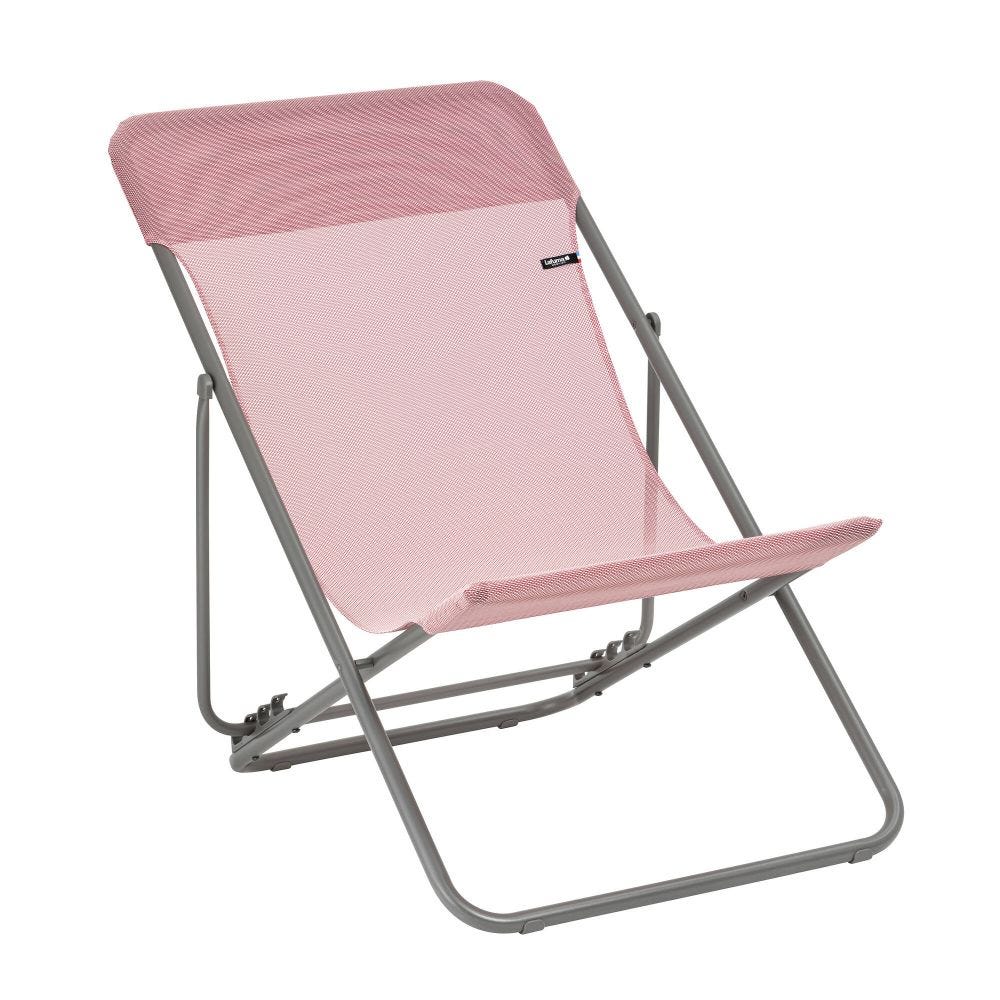 Chilienne jardin pliant multi-positions en acier rose L83xl62xH91 Chilienne jardin pliant multi-positions en acier rose L83xl62xH91