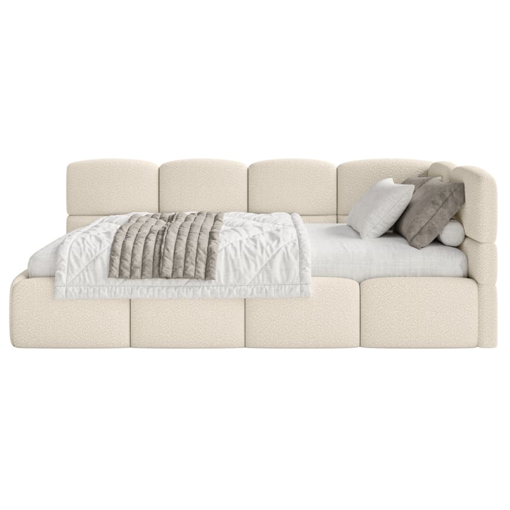 Lit ado 90x200, droit, avec matelas, en bouclette beige clair