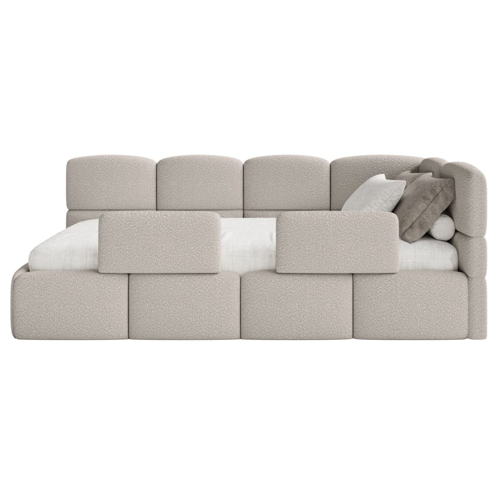 Lit ado 90x200, droit, avec barrière, en bouclette grège