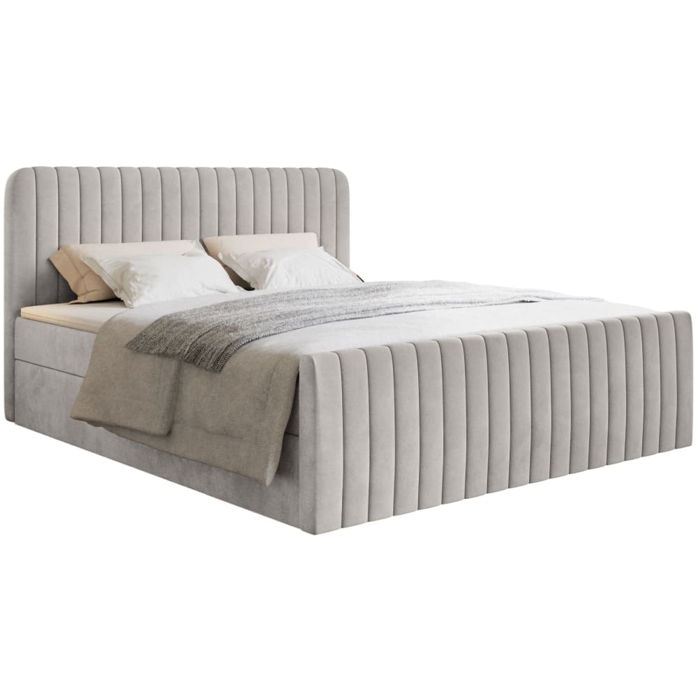 Selsey Boxspringbett 140x200 mit Bettkasten, Topper und Samtbezug, Greige style modern Taupe Stoff