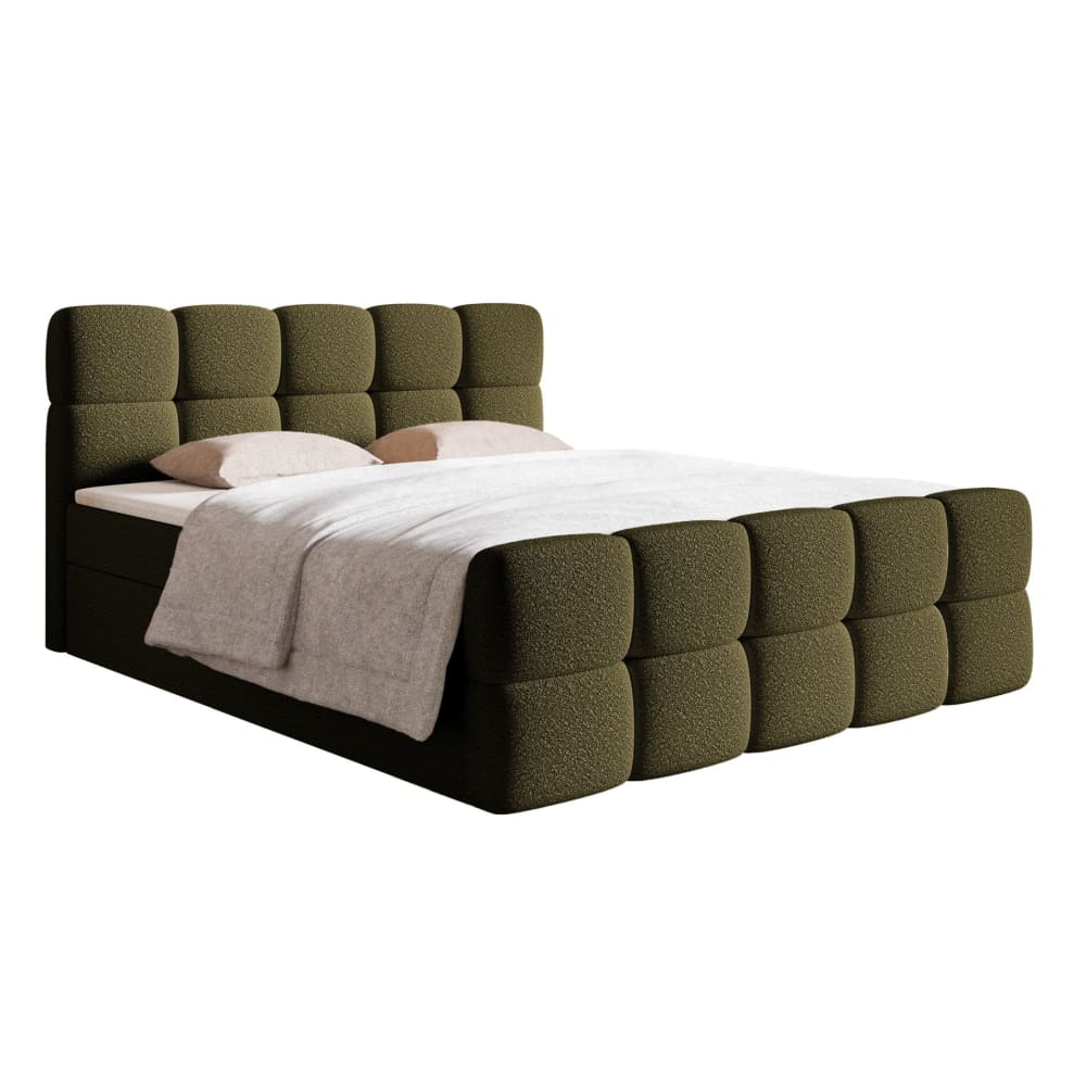 Lit continental 180x200 en bouclette vert olive