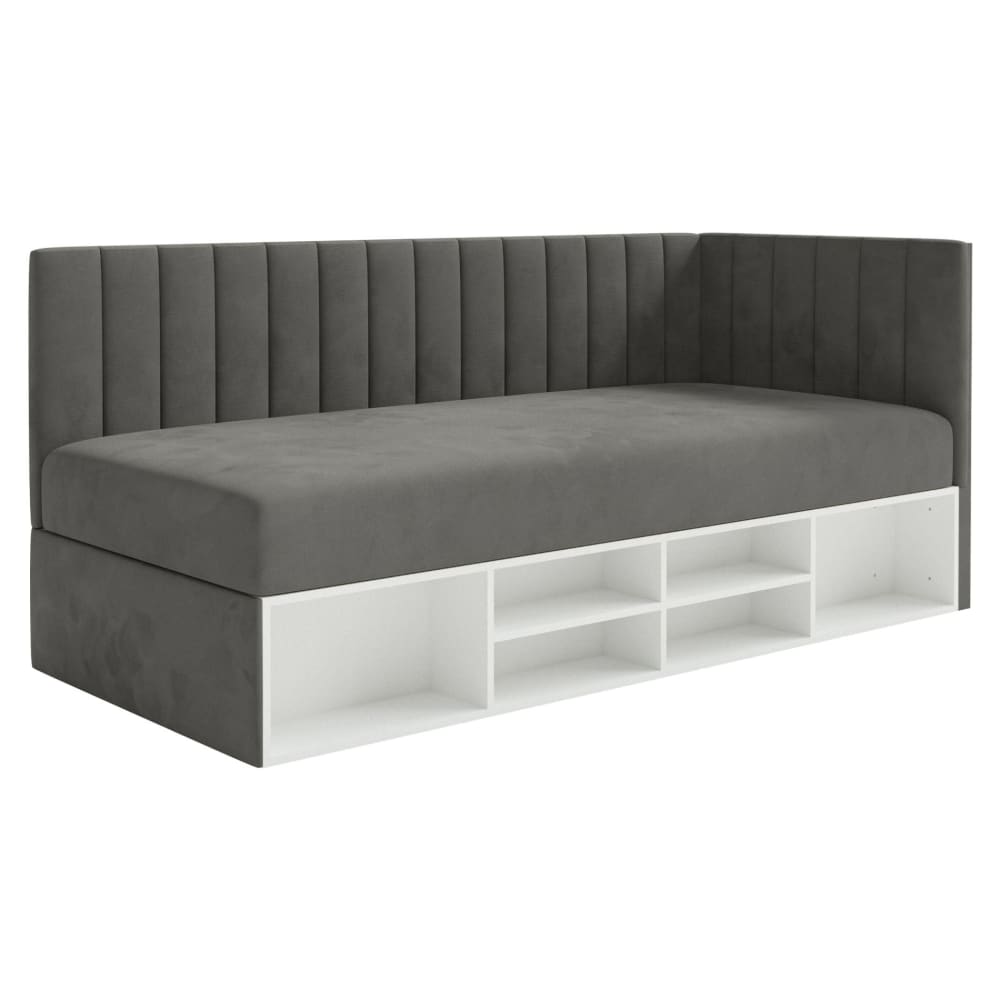 Selsey Jugendbett rechtsseitig mit Regalen, Easy-Clean-Samtbezug, dunkelgrau style modern - Stoff