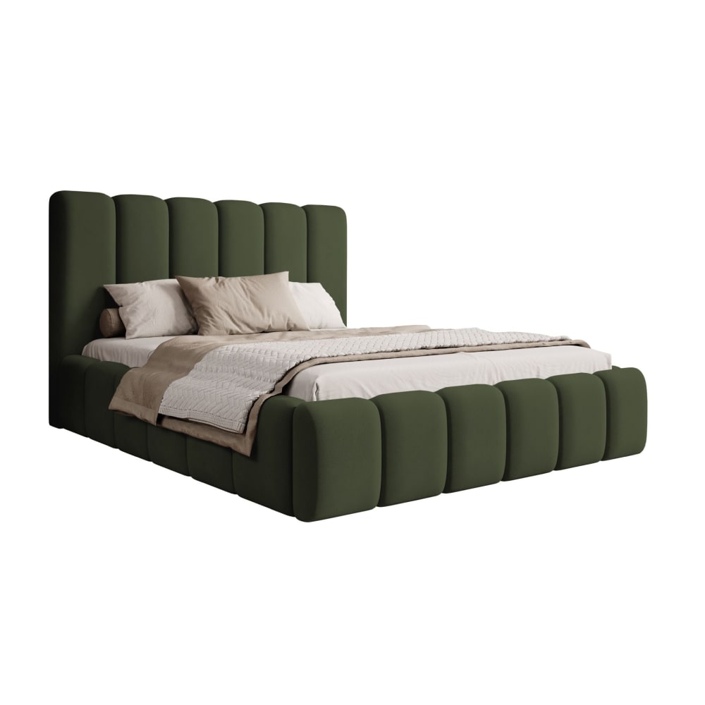 Selsey Polsterbett 140x200 mit Bettkasten, Lattenrost, Samtbezug, grün style modern - Stoff