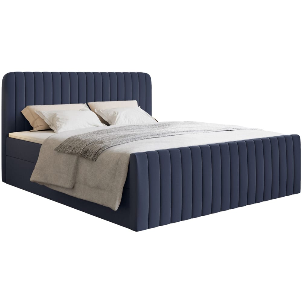 Selsey Boxspringbett 180x200 mit Bettkasten und Topper, Chenille, marineblau style modern - Stoff