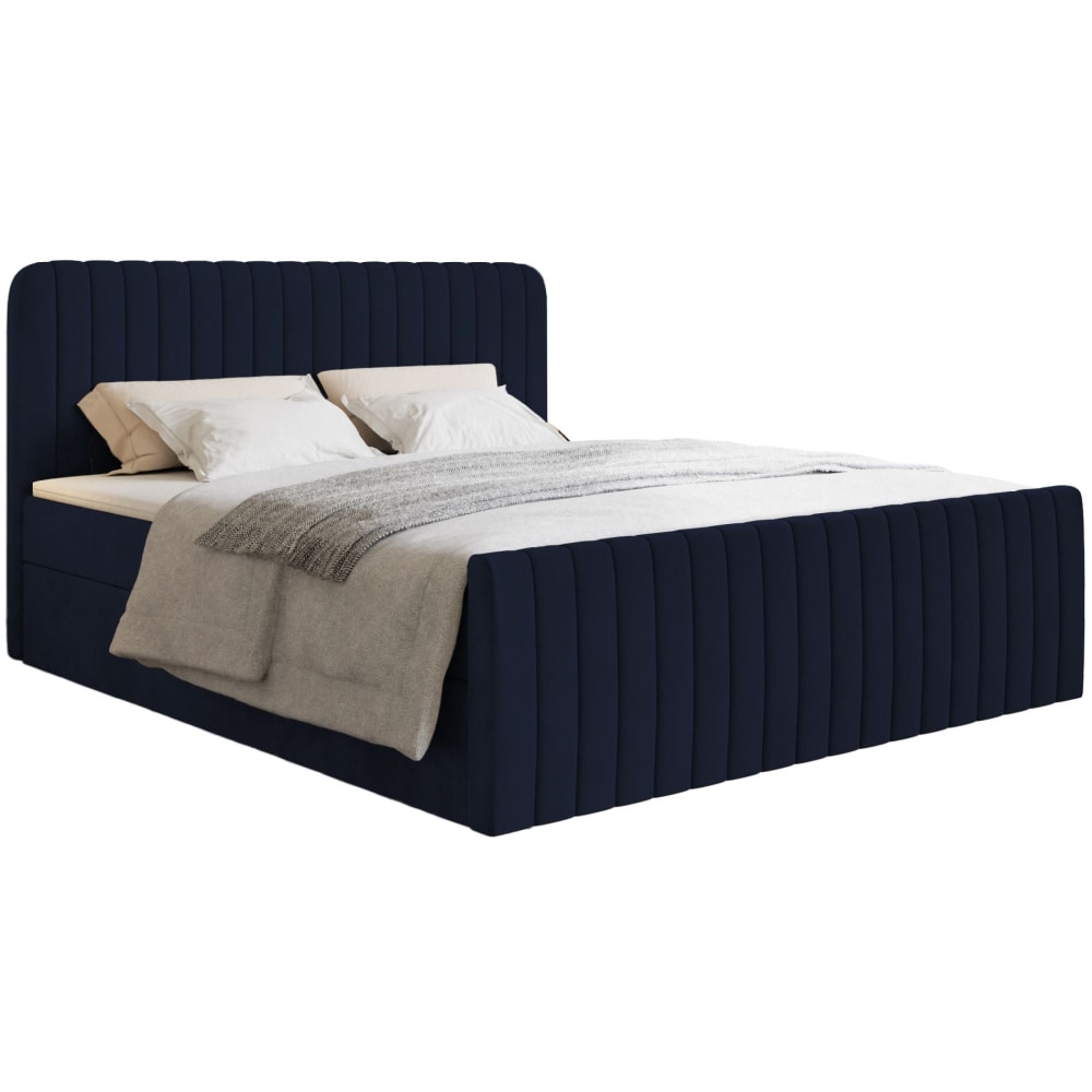 Selsey Boxspringbett 140x200 mit Bettkasten, Topper und Samtbezug, Dunkelblau style modern - Stoff