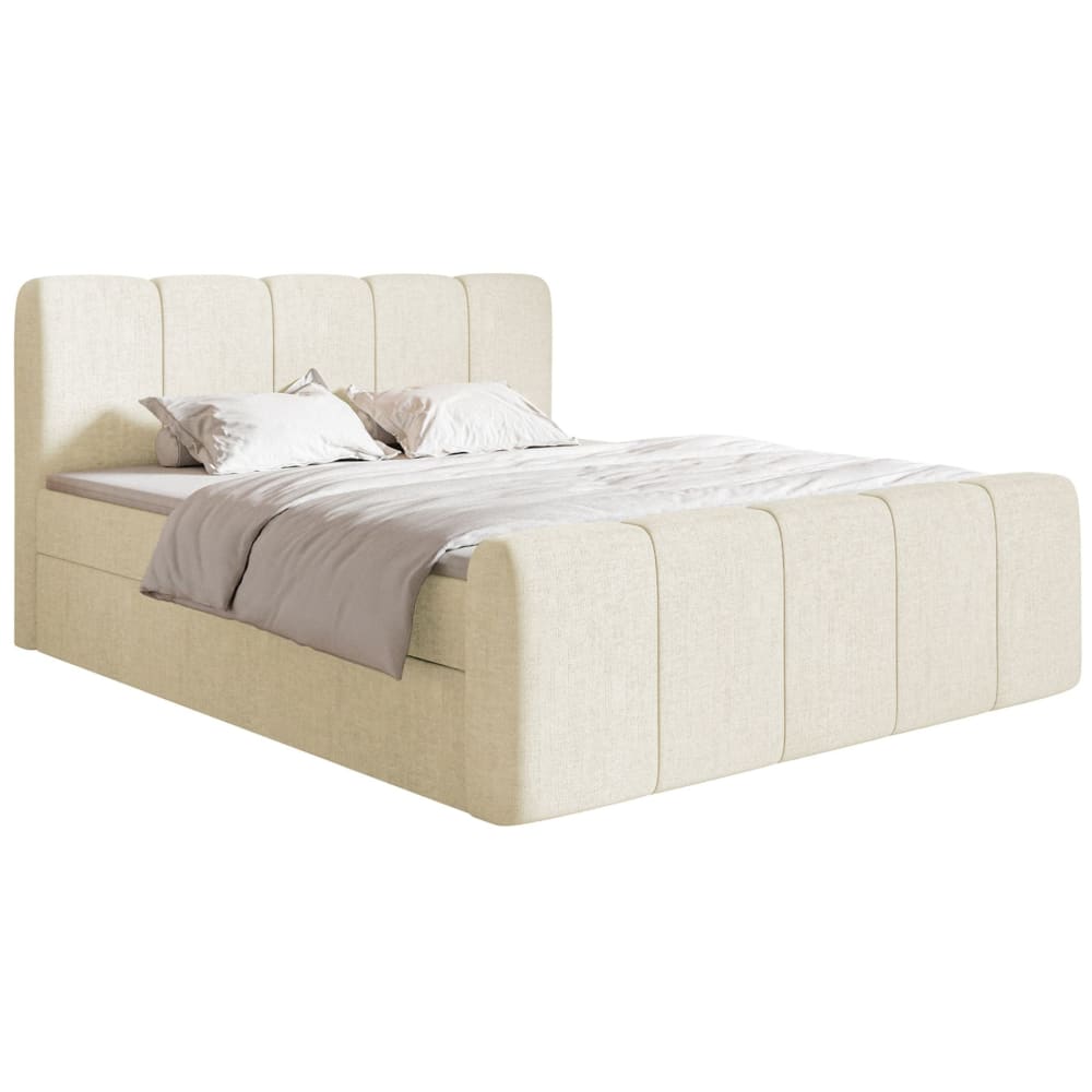 Selsey Boxspringbett 160x200 mit Bettkästen und Topper, Chenille Creme style modern Beige Stoff