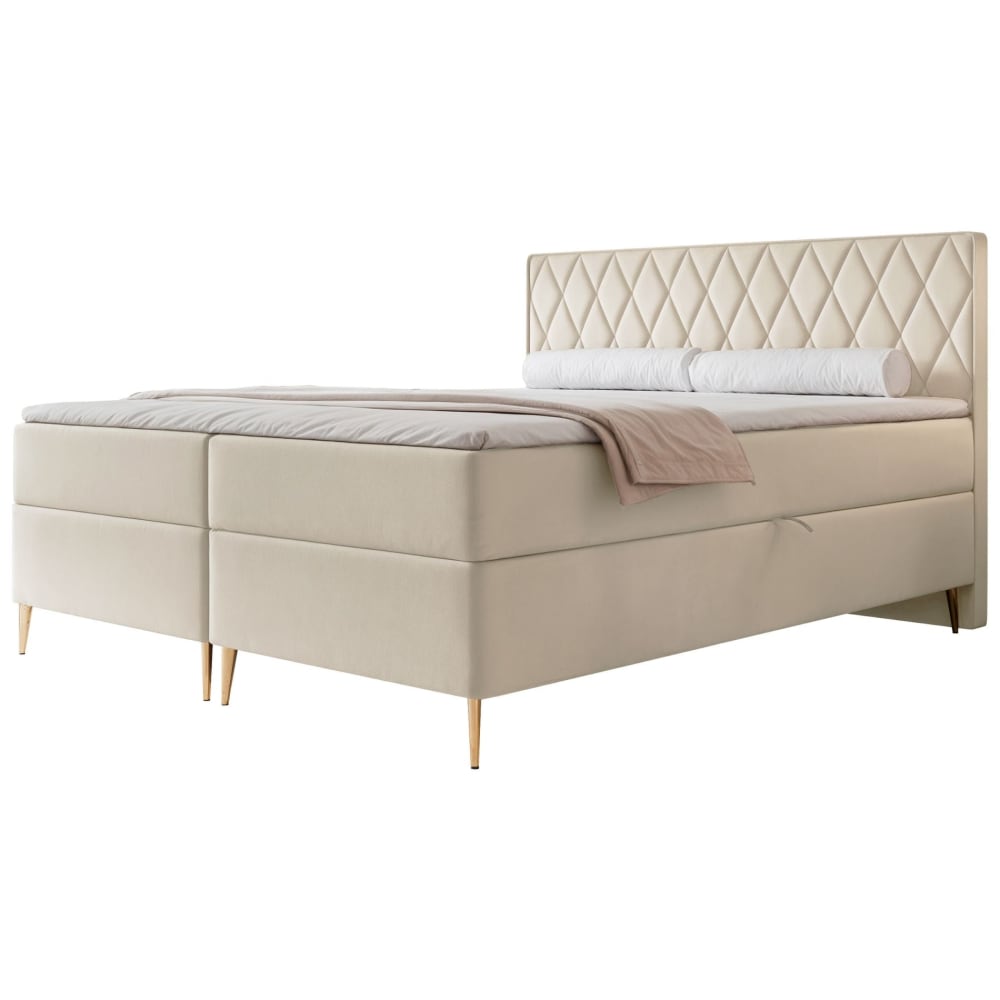 Selsey Boxspringbett 140x200, mit Bonellmatratze, Topper, Velours, hellbeige style modern - Stoff