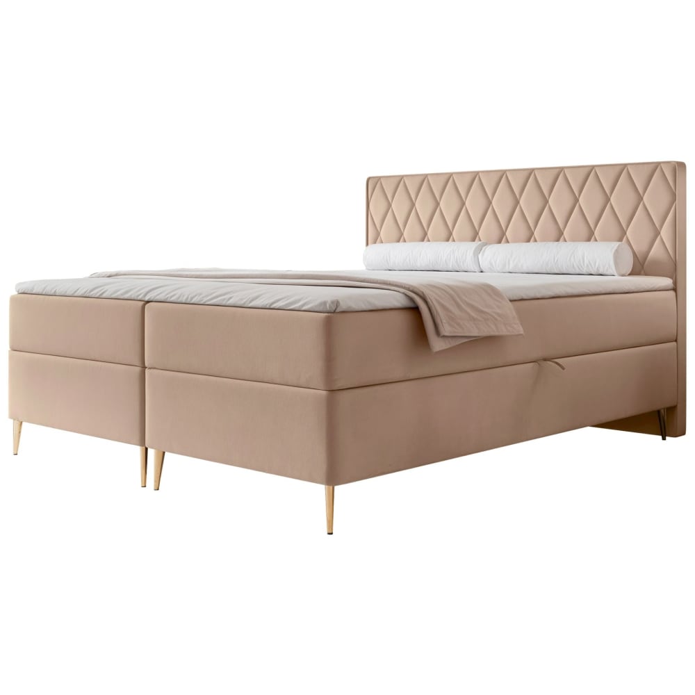 Selsey Boxspringbett 160x200, mit Bonellmatratze, Topper, Velours, beige style modern - Stoff